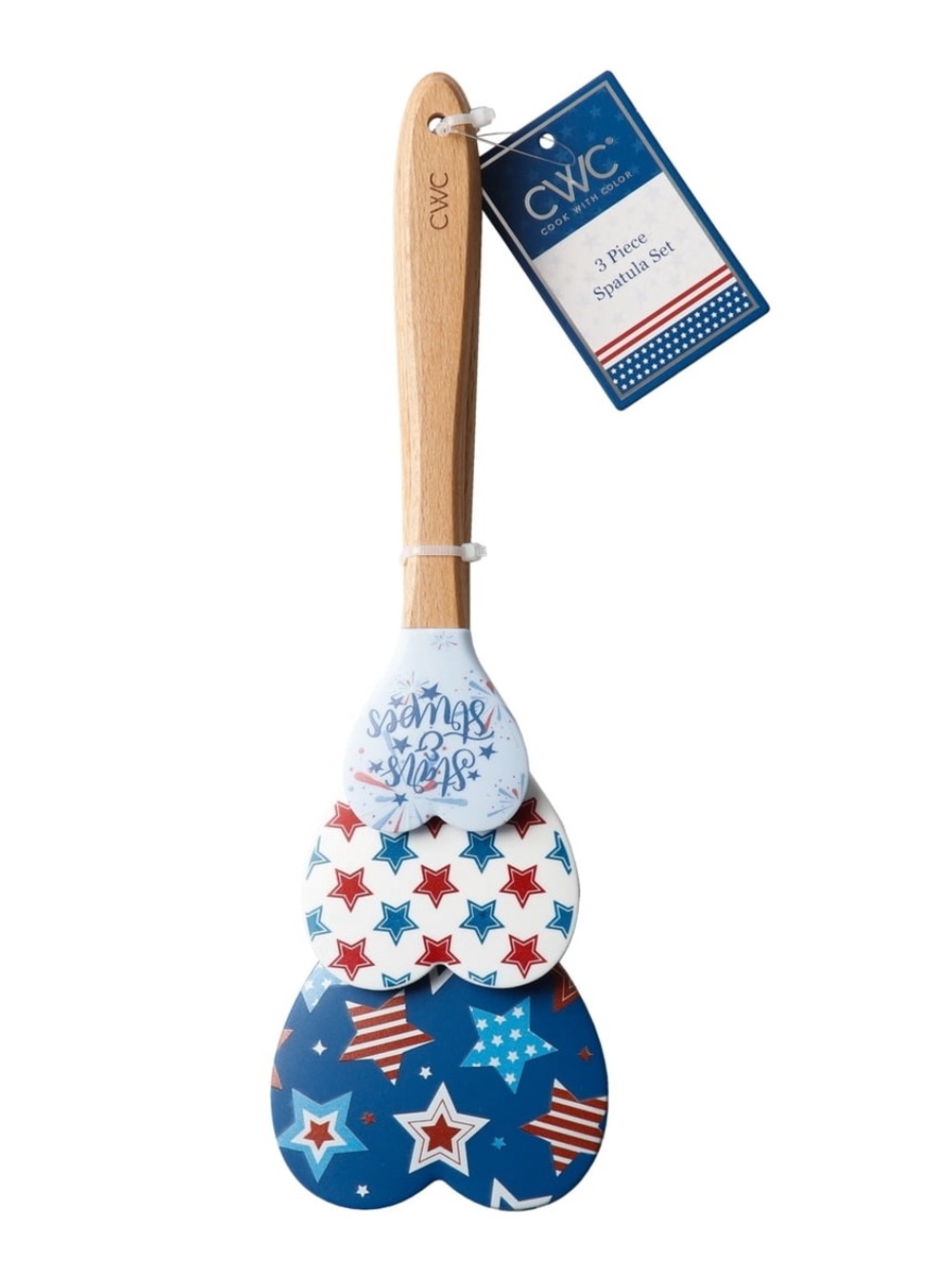 CWC Cook With Color 3 Piece Heart Shape Spatula Set 4th July Stars & Stripes - Picture 2 of 12